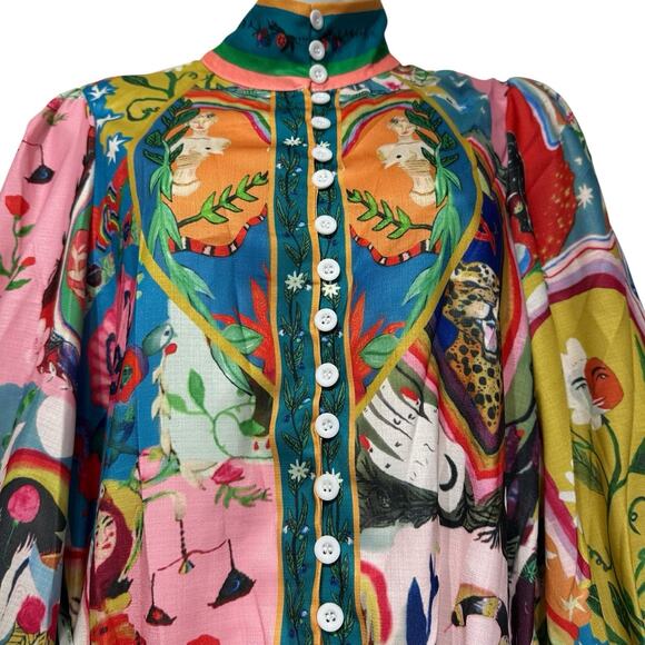 Boho Graffiti M Button Party Dress Novelty All-Over Fantasy Print Flounce Hem - Picture 2 of 9